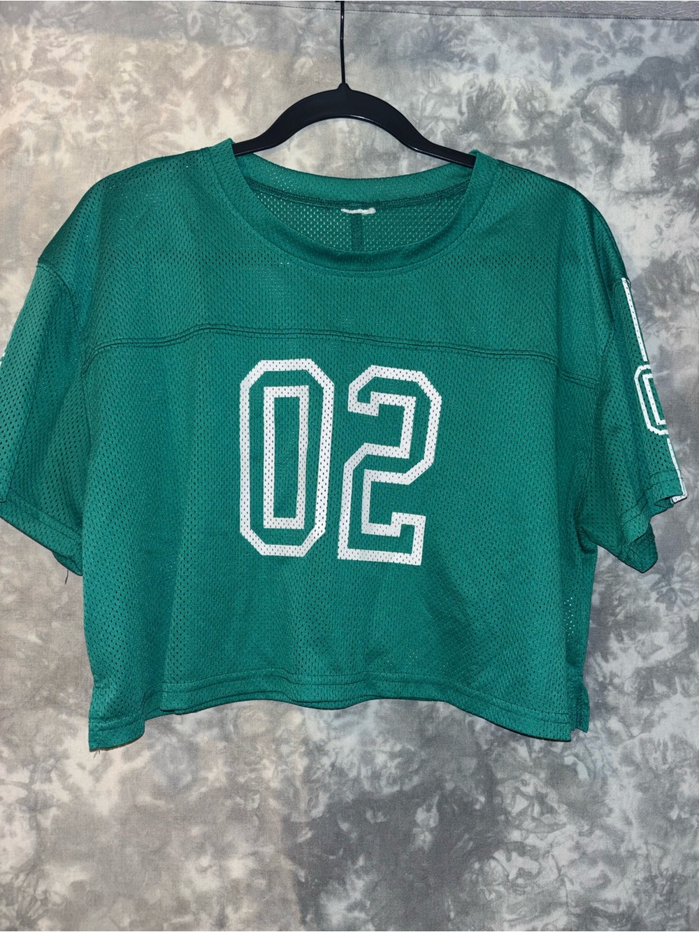 No Boundaries Green Cropped Mesh Tee with White '02' Graphic